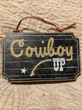 Cowboy Up Black and Gold Wall Sign - Rustic Home Wall Decor